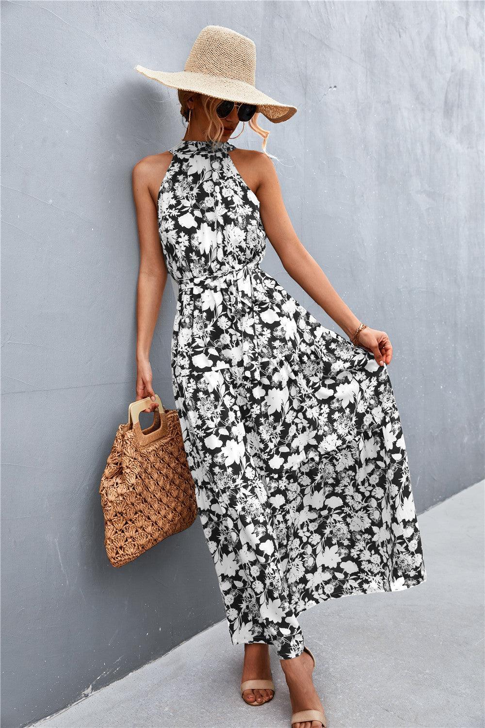 Look Fab Tie Waist Sleeveless Maxi Dress - MXSTUDIO.COM