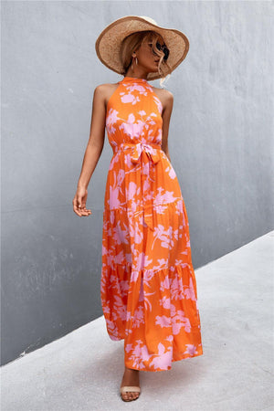 Look Fab Tie Waist Sleeveless Maxi Dress - MXSTUDIO.COM