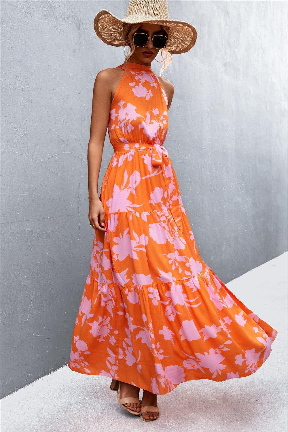 Look Fab Tie Waist Sleeveless Maxi Dress - MXSTUDIO.COM