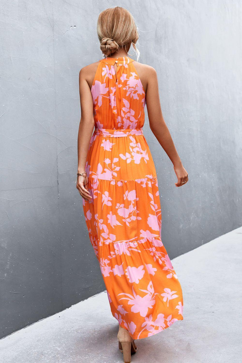 Look Fab Tie Waist Sleeveless Maxi Dress - MXSTUDIO.COM