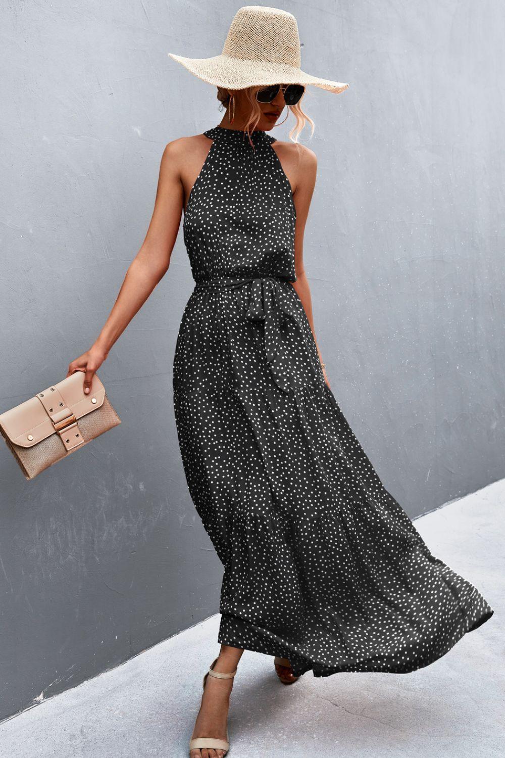 Look Fab Tie Waist Sleeveless Maxi Dress - MXSTUDIO.COM