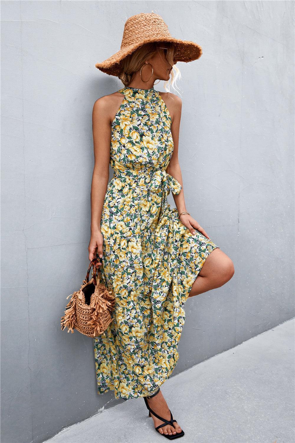 Look Fab Tie Waist Sleeveless Maxi Dress - MXSTUDIO.COM