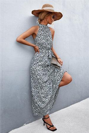 Look Fab Tie Waist Sleeveless Maxi Dress - MXSTUDIO.COM