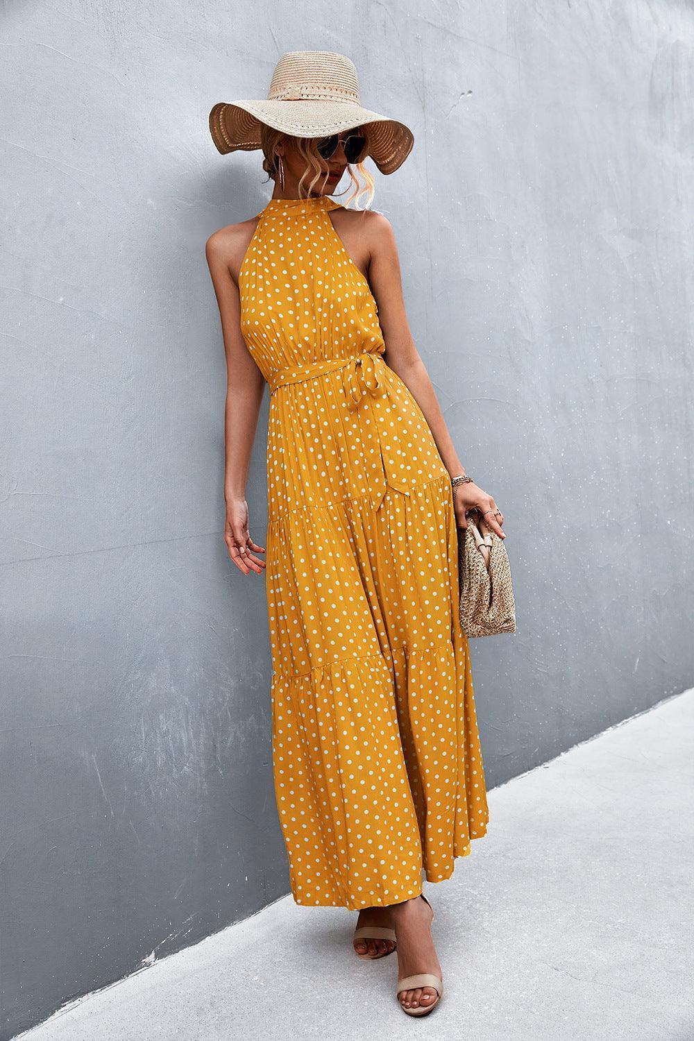 Look Fab Tie Waist Sleeveless Maxi Dress - MXSTUDIO.COM