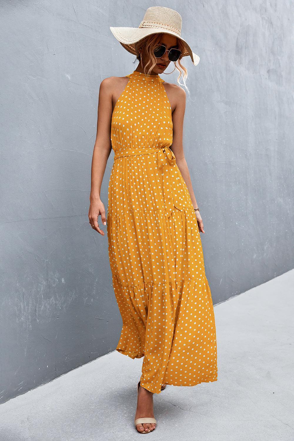 Look Fab Tie Waist Sleeveless Maxi Dress - MXSTUDIO.COM