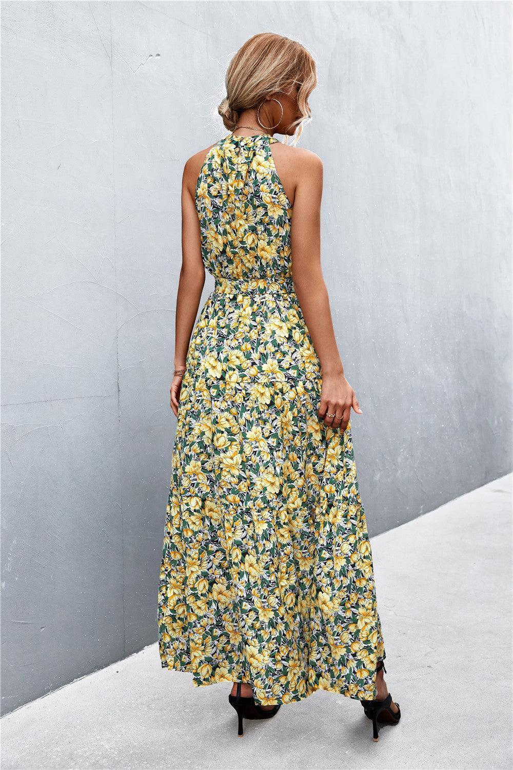 Look Fab Tie Waist Sleeveless Maxi Dress - MXSTUDIO.COM