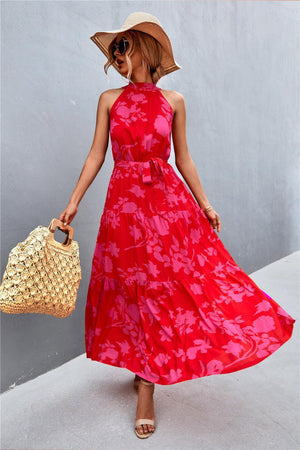 Look Fab Tie Waist Sleeveless Maxi Dress - MXSTUDIO.COM