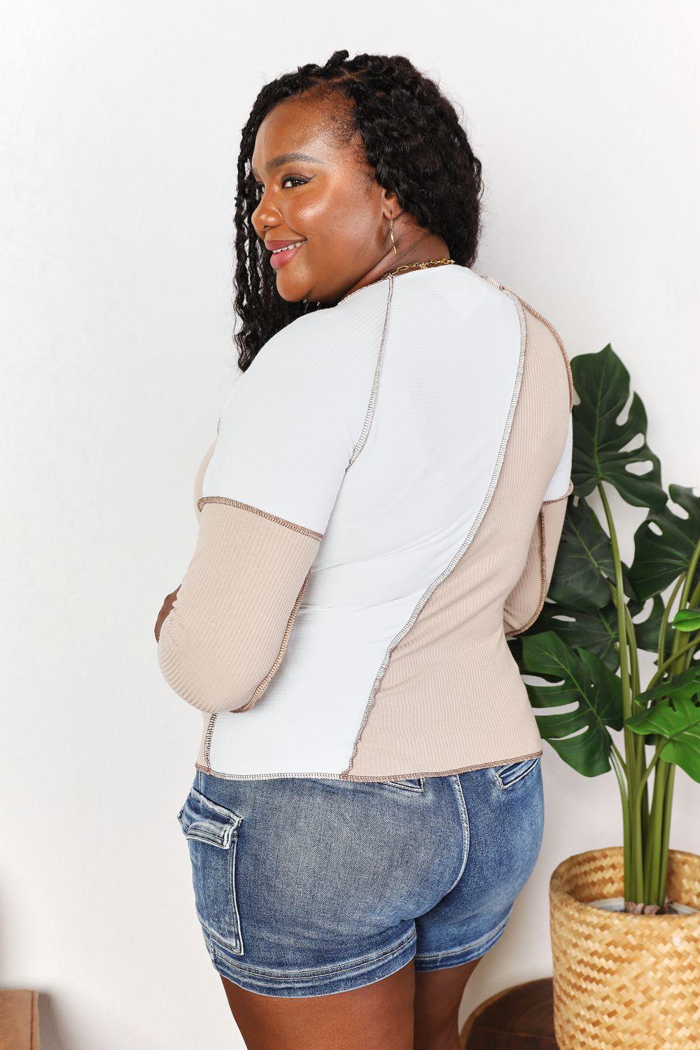 Look Good And Warm Exposed Seam Long Sleeve Top - MXSTUDIO.COM