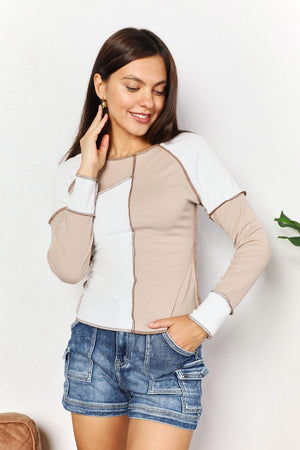 Look Good And Warm Exposed Seam Long Sleeve Top - MXSTUDIO.COM