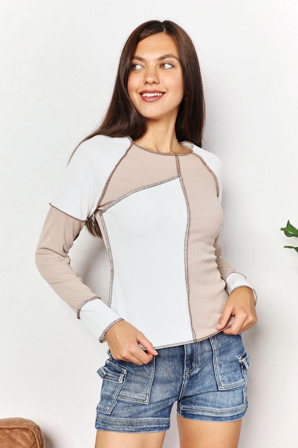 Look Good And Warm Exposed Seam Long Sleeve Top - MXSTUDIO.COM