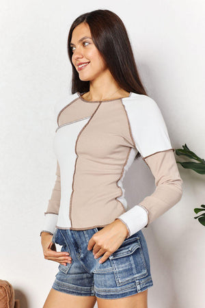 Look Good And Warm Exposed Seam Long Sleeve Top - MXSTUDIO.COM