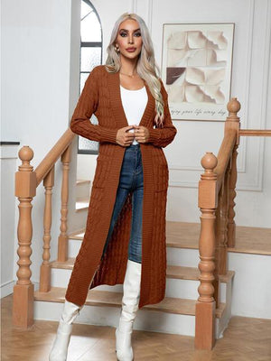 Look Grand And Warm Longline Cable Knit Cardigan - MXSTUDIO.COM