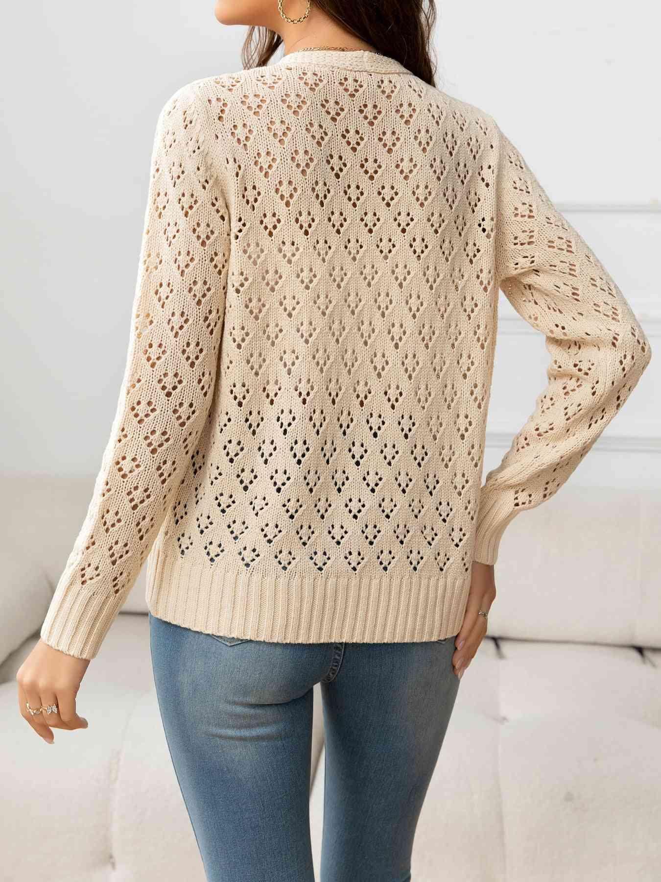 Look Natural V-Neck Open Knit Cardigan-MXSTUDIO.COM