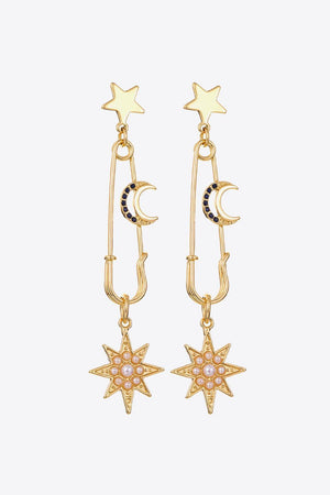 Look Unique Inlaid Pearl Drop Moon And Star Earrings - MXSTUDIO.COM