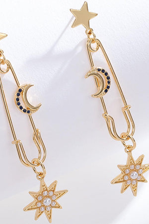 Look Unique Inlaid Pearl Drop Moon And Star Earrings - MXSTUDIO.COM