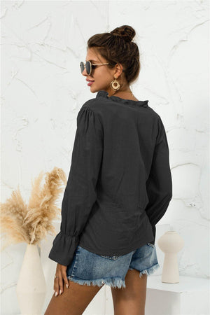 Looking Young Frill Flounce Long Sleeve Blouse - MXSTUDIO.COM