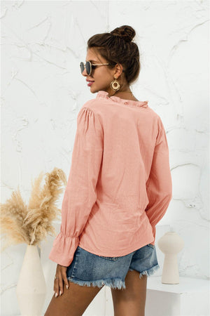 Looking Young Frill Flounce Long Sleeve Blouse - MXSTUDIO.COM