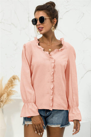 Looking Young Frill Flounce Long Sleeve Blouse - MXSTUDIO.COM