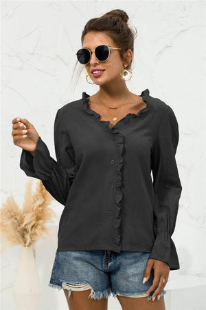 Looking Young Frill Flounce Long Sleeve Blouse - MXSTUDIO.COM