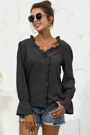 Looking Young Frill Flounce Long Sleeve Blouse - MXSTUDIO.COM