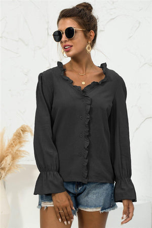 Looking Young Frill Flounce Long Sleeve Blouse - MXSTUDIO.COM