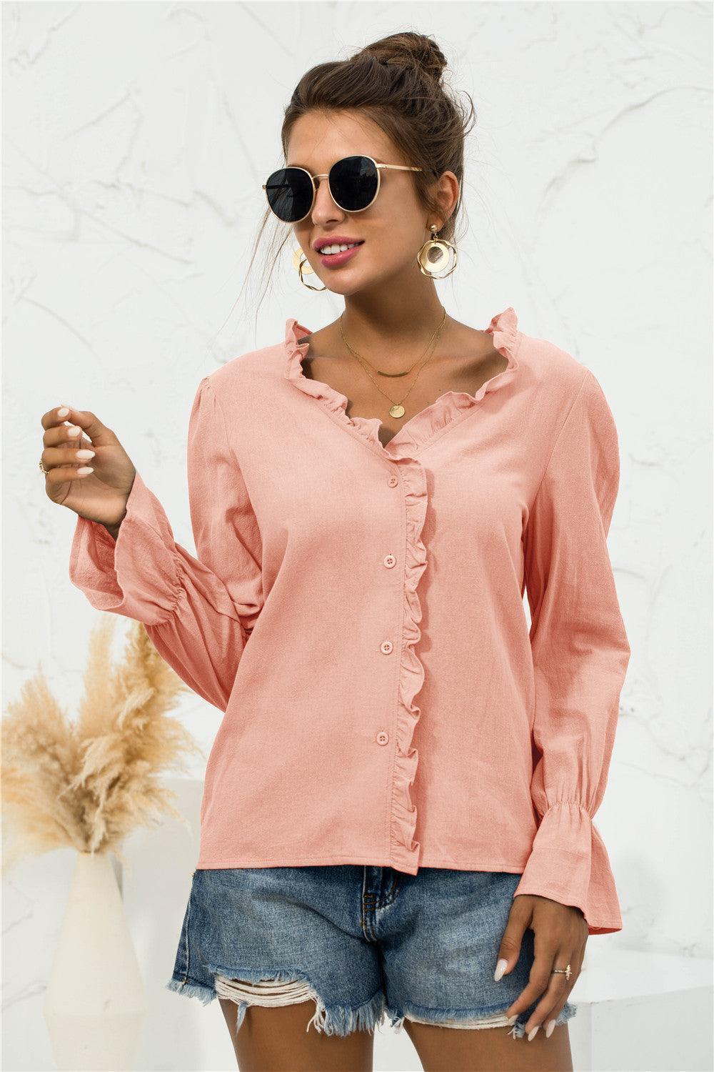 Looking Young Frill Flounce Long Sleeve Blouse - MXSTUDIO.COM