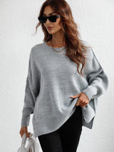 Loose Fit Dropped Shoulder Slit Exposed Seam Sweater - MXSTUDIO.COM