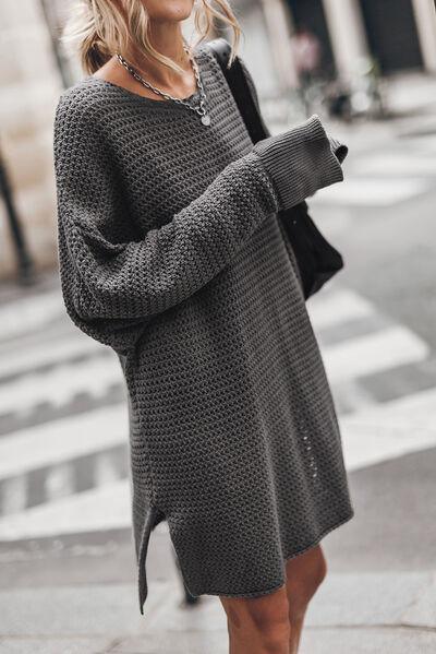 Loose Fit Knitted Crew Neck Sweater Dress-MXSTUDIO.COM