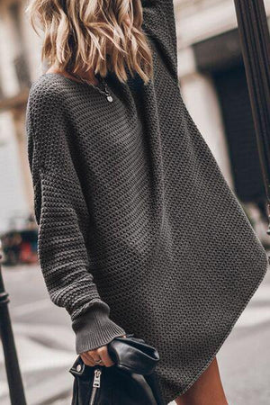 Loose Fit Knitted Crew Neck Sweater Dress-MXSTUDIO.COM