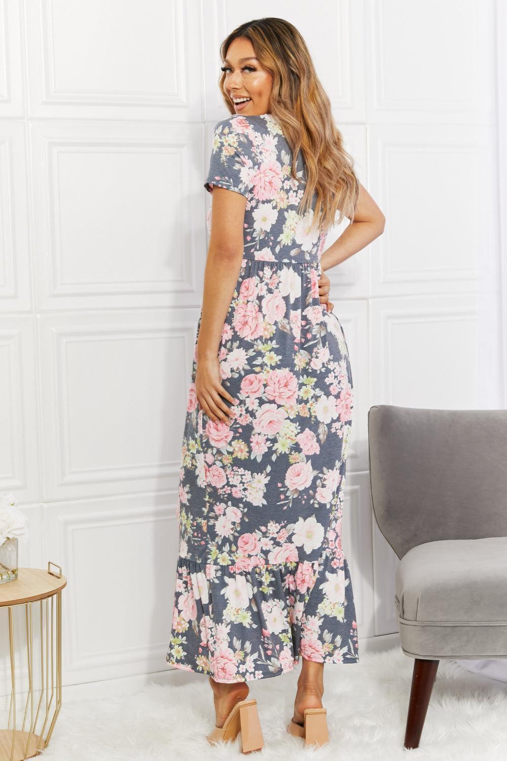 Loosen Up Short Sleeve Floral Maxi Dress - MXSTUDIO.COM