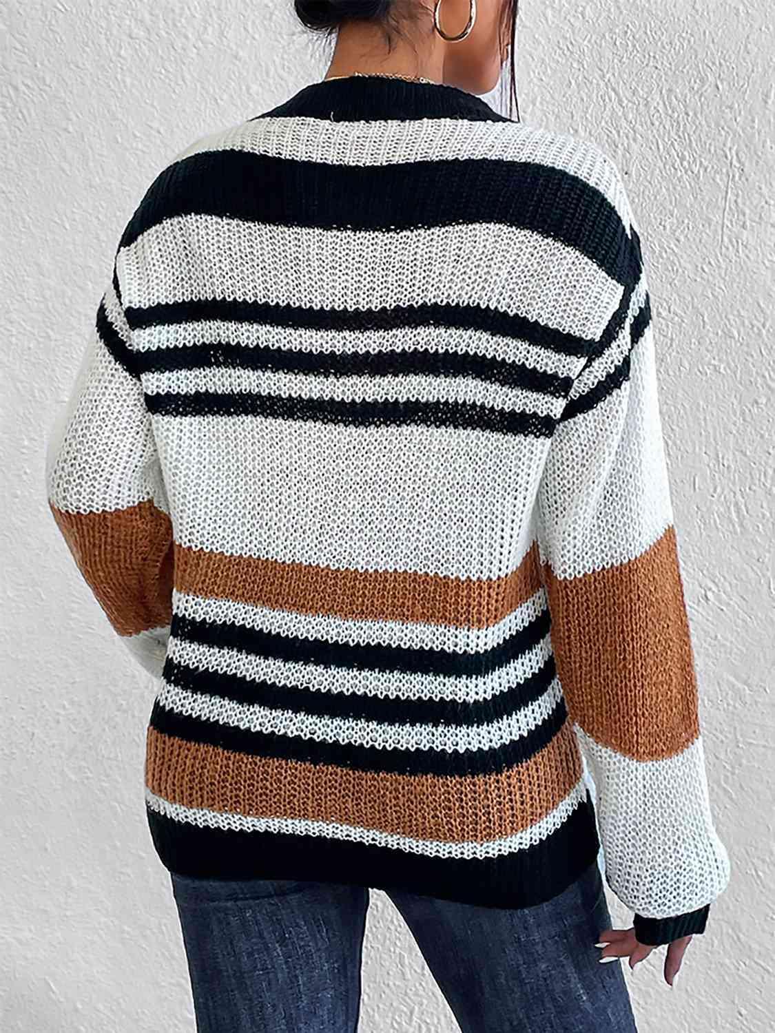 Lounge Around Crew Neck Striped Knit Sweater-MXSTUDIO.COM