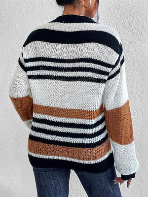 Lounge Around Crew Neck Striped Knit Sweater-MXSTUDIO.COM