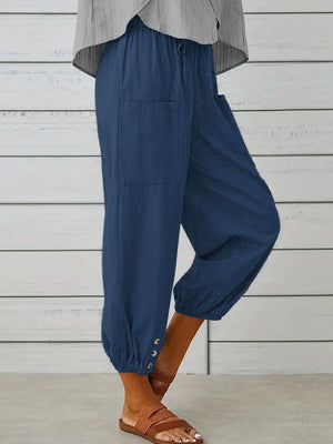 Lounge In Style Cropped Elastic Waist Pants - MXSTUDIO.COM