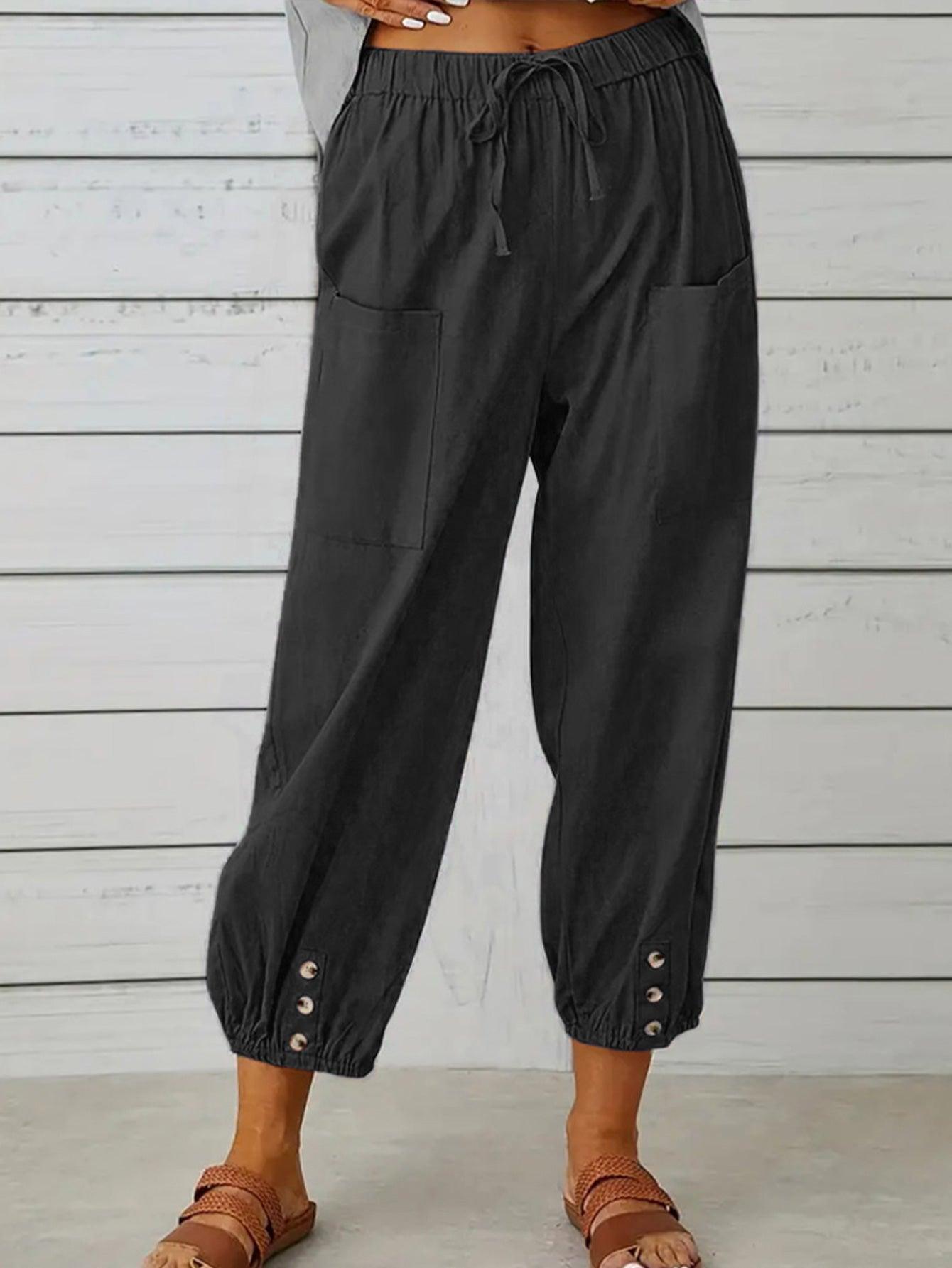 Lounge In Style Cropped Elastic Waist Pants - MXSTUDIO.COM