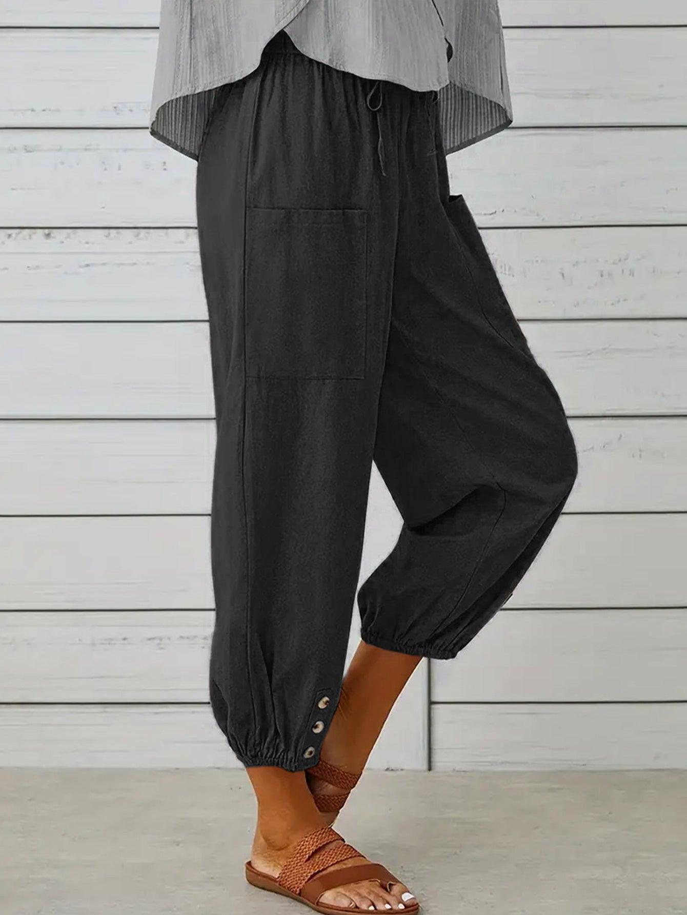 Lounge In Style Cropped Elastic Waist Pants - MXSTUDIO.COM