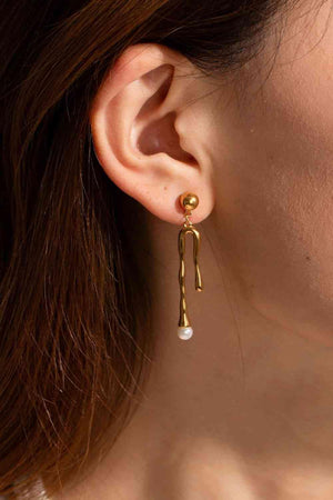 Lovable Synthetic Pearl 18K Gold-Plated Dangle Earrings-MXSTUDIO.COM