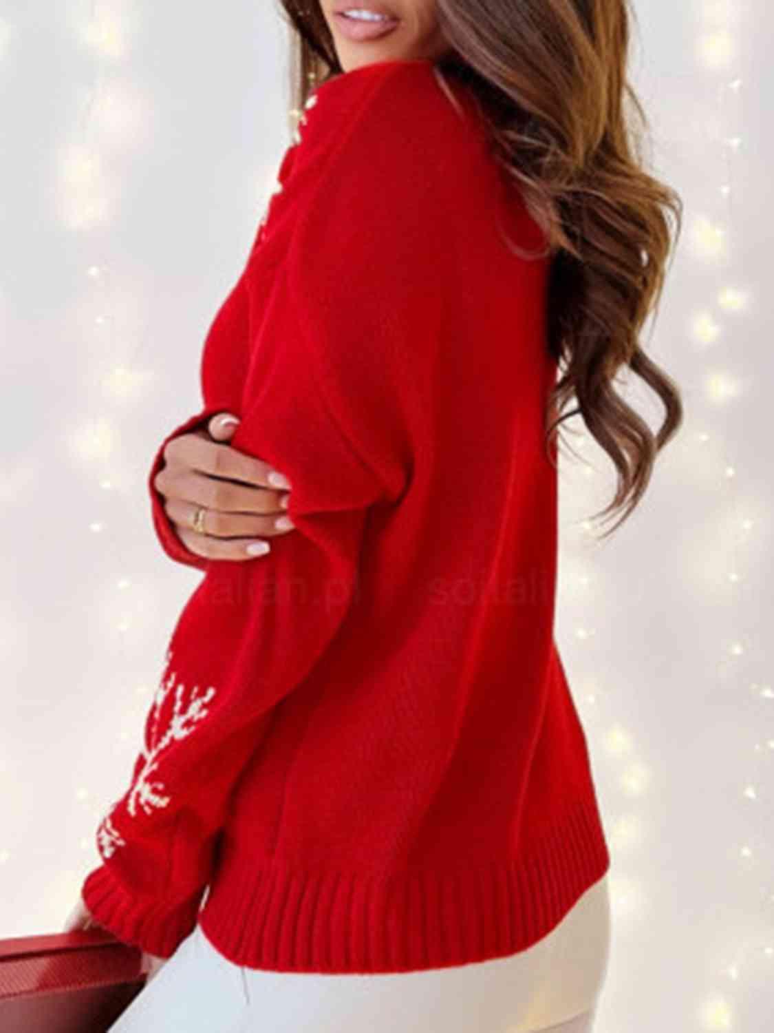 Love And Warmth Turtleneck Red Snowflake Sweater-MXSTUDIO.COM
