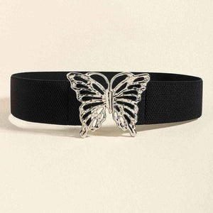 a black belt with a butterfly buckle on it
