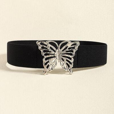 a black belt with a butterfly buckle on it