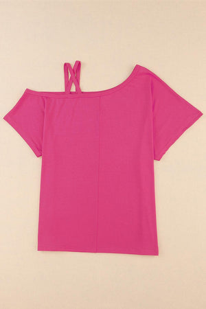 Lovely Crisscross Asymmetrical Neck Top - MXSTUDIO.COM