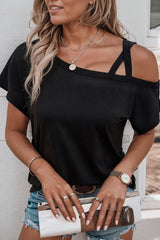 Lovely Crisscross Asymmetrical Neck Top - MXSTUDIO.COM