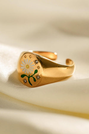 Lovely Flower Pattern Stainless Steel Gold Open Ring - MXSTUDIO.COM