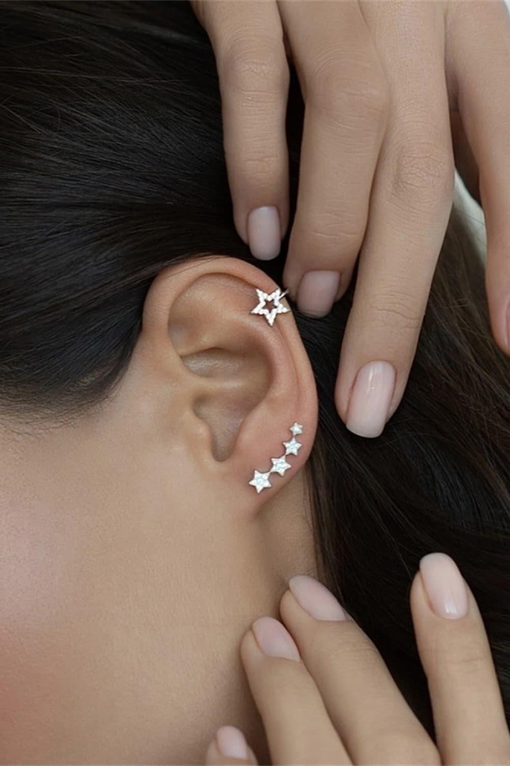 Lovely Inlaid Zircon Single Sterling Silver Cuff Earring - MXSTUDIO.COM