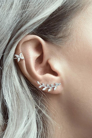 Lovely Inlaid Zircon Single Sterling Silver Cuff Earring - MXSTUDIO.COM