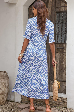 Lovely Summer Sky Blue Half Sleeve Midi Dress - MXSTUDIO.COM