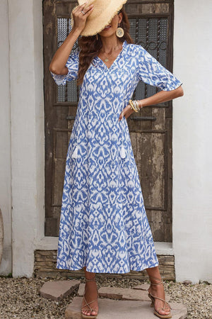 Lovely Summer Sky Blue Half Sleeve Midi Dress - MXSTUDIO.COM