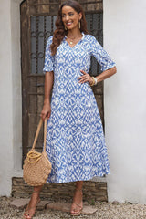 Lovely Summer Sky Blue Half Sleeve Midi Dress - MXSTUDIO.COM