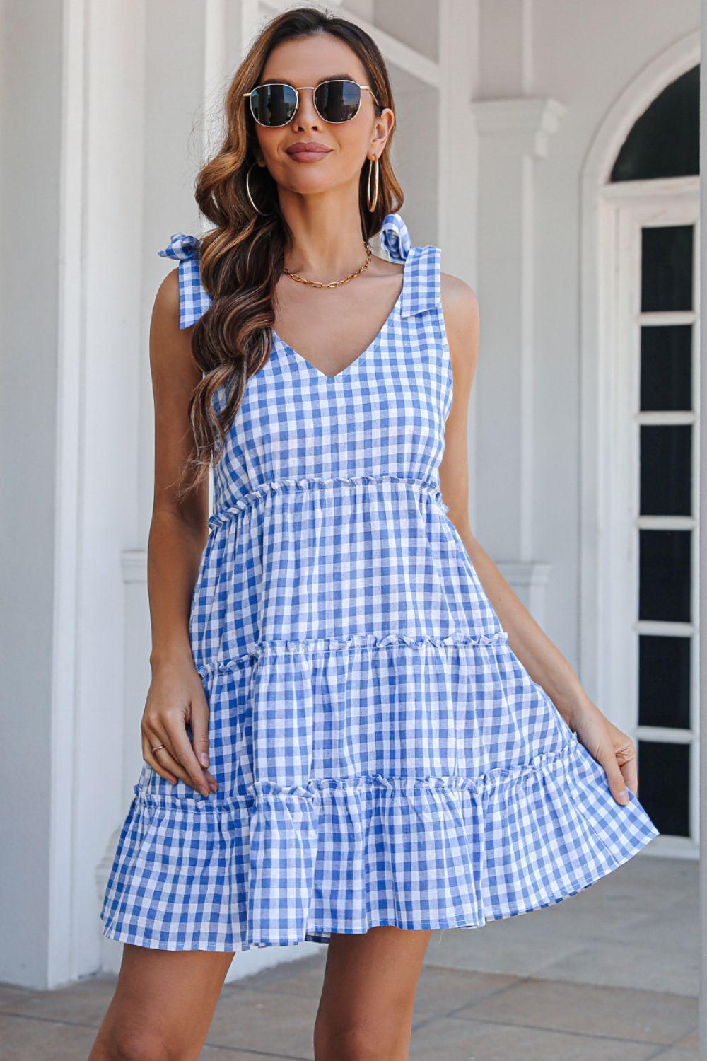 Lovely Tie Shoulder Tiered Mini Dress - MXSTUDIO.COM