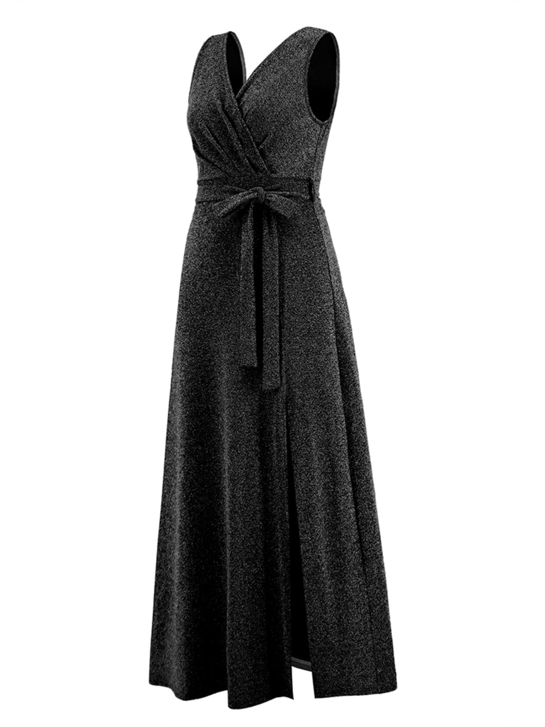 a black dress with a tie on the waist