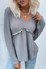 Lovely V-Neck Peplum Long Sleeve Top - MXSTUDIO.COM